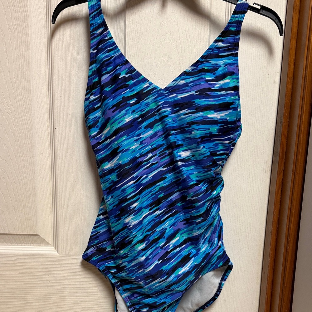 Speedo Blue and Black Patterned Women's One Piece Swimsuit